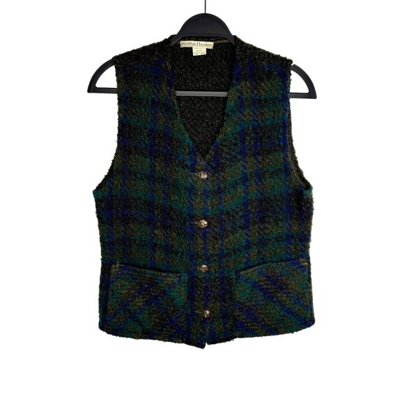 Smith & Hawken Womens Small 90% Wool Blue Green Plaid Vest Made in Ireland - Picture 1 of 8